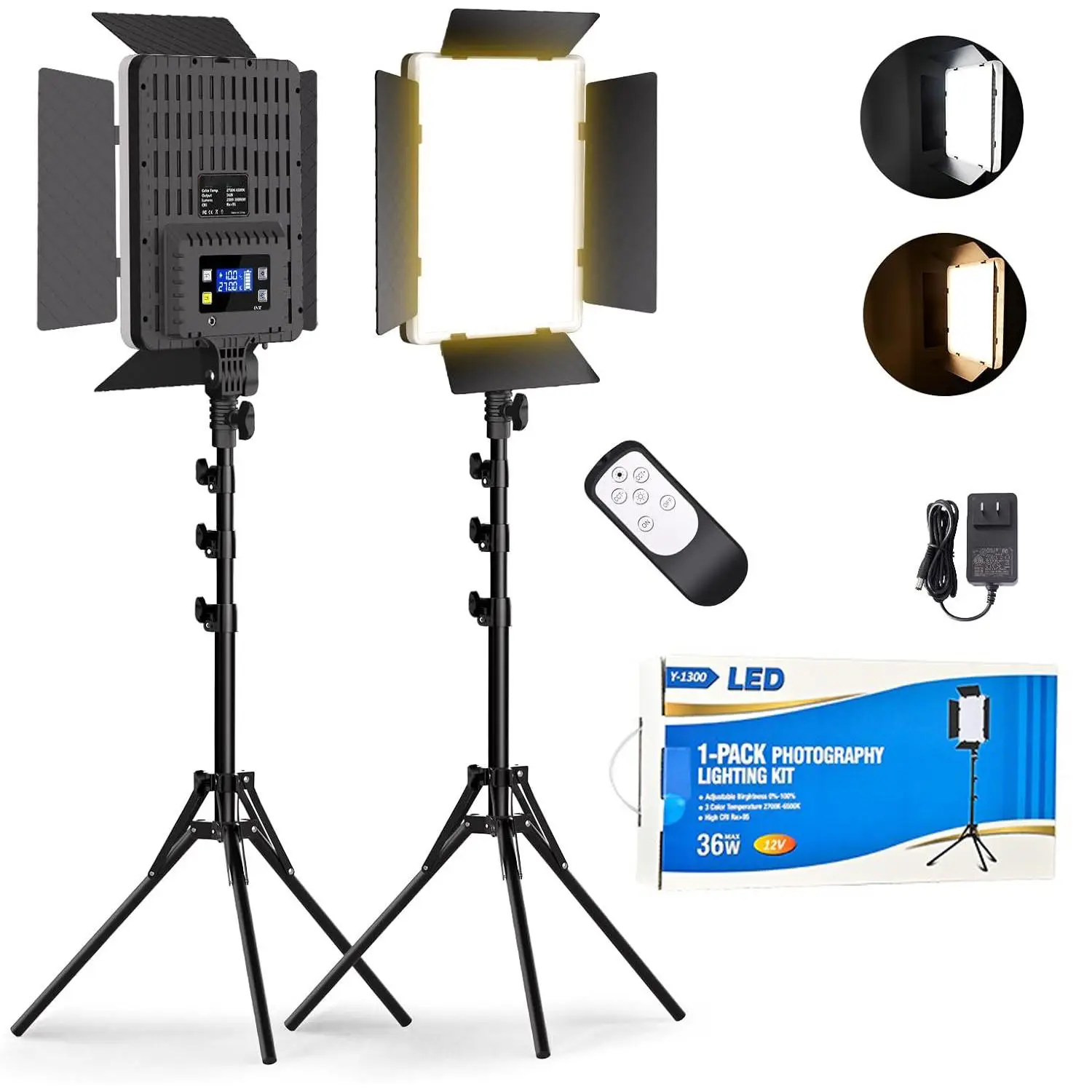 Photography Lighting Kit, 36W Dual Color Studio Light with Remote Control & Tripod, Adjustable Studio Lighting Kit, Adjustable LED Video Light Kit for
