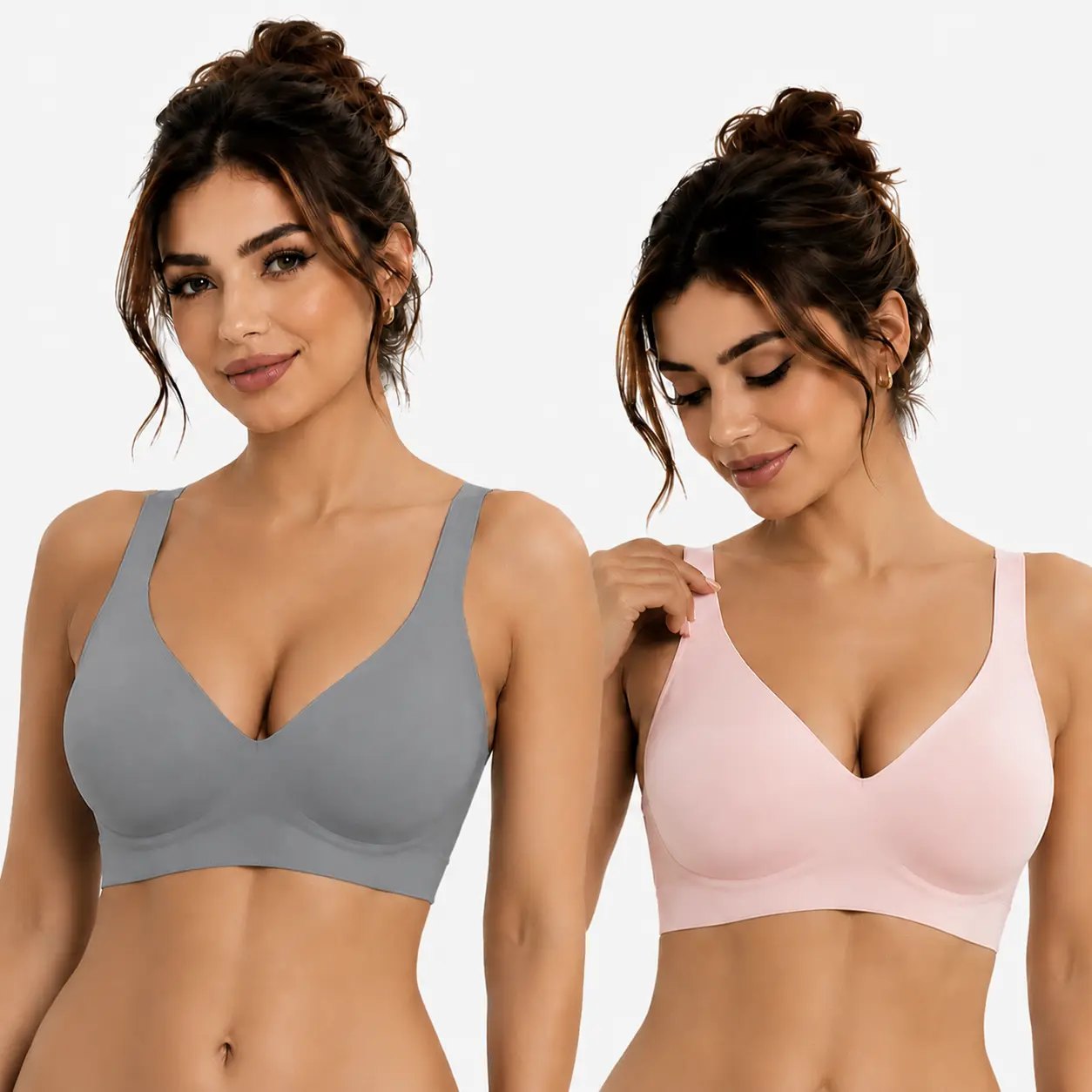 2026 Women's Wire-Free Bra, High Support, Soft and Comfortable, Everyday T-Shirt Bra, Upgraded Version, Deep V-Neck, Seamless Design, Pushing-Up Effect, Comfortable Strapless Bra