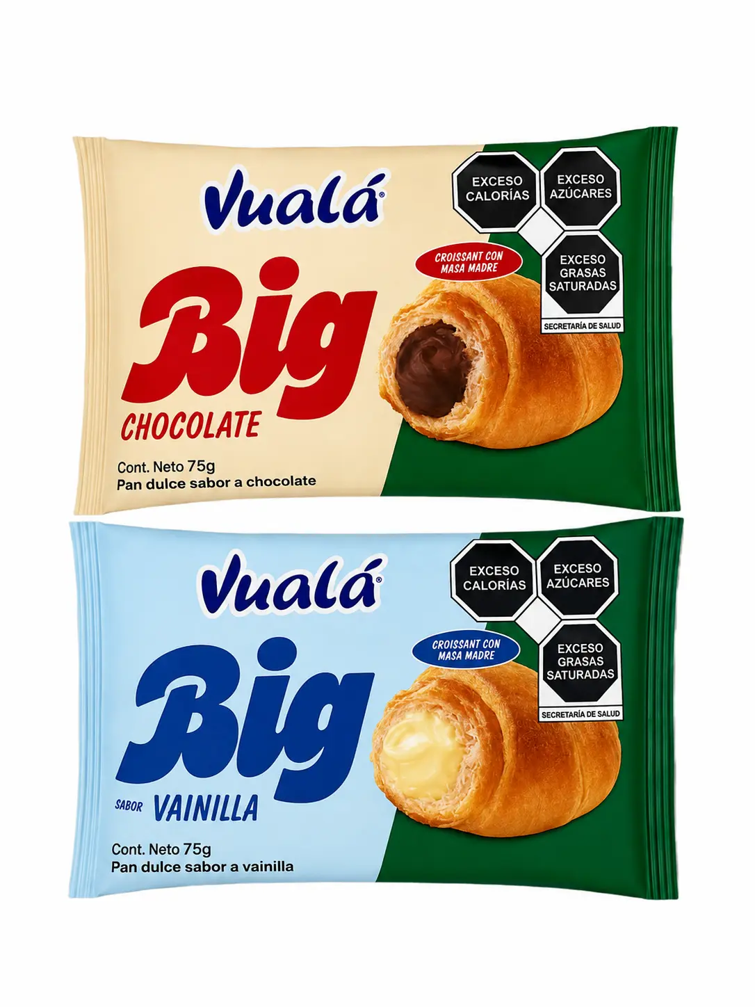 Vualá Big Filled Croissants 2-Pack – Vanilla or Chocolate – Mexican Sweet Bread – 2 x 75 g