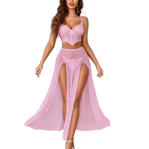 Avidlove Women's Lingerie Set - 3 Piece Mesh Crop Top, Split Skirt & Thong - Adjustable Shoulder Strap, Elastic Waistband - Perfect for Bridal Shower, Prom & Homecoming