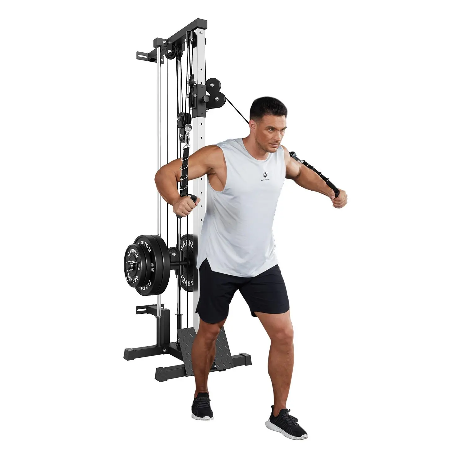 Wall Mounted Cable Machine, High & Low Cable Crossover with 19-Position & Dual Pulley System, LAT Pulldown, Up to 400 Lb Capacity for Home Gym, Space-Saving (Weights Not Included)