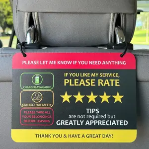 Compatible with Lyft & Uber (2-Pack) Tips Rating Appreciated Rideshare Accessories – 7" x 5" – Interior Acrylic Headrest Sign - Rate Me Tip No Smoking for 5 Star Rides for Ride-share
