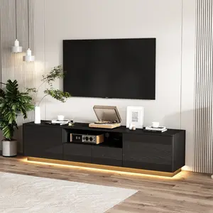 FUFU&GAGA Contemporary Glossy TV Console LED Lighted Media Stand with Drawers & Shelf Elegant Minimalist for Living Room 70.8"