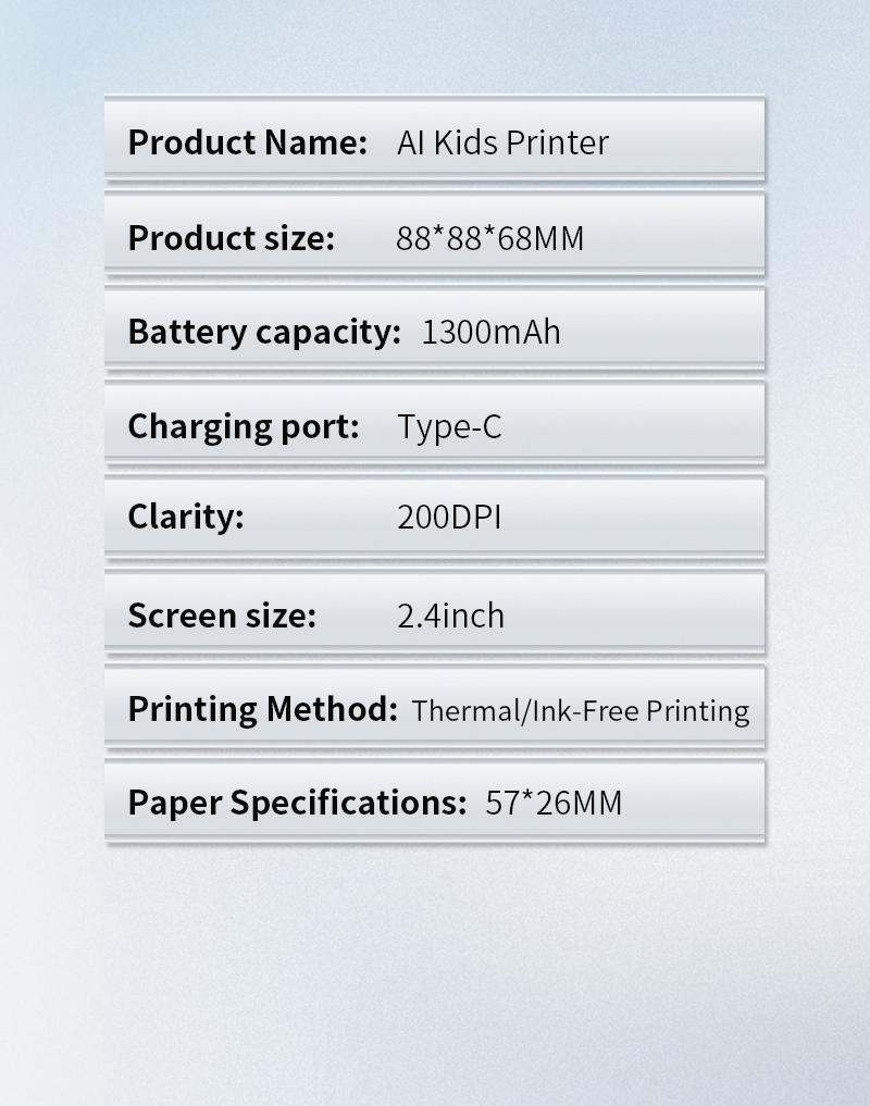 Portable mini printer, smart voice-activated image printing, label printer, USB-powered wireless label printer (with paper), app-uploaded image printing, suitable for note-taking and children's DIY crafts, compatible with iOS and Android systems.