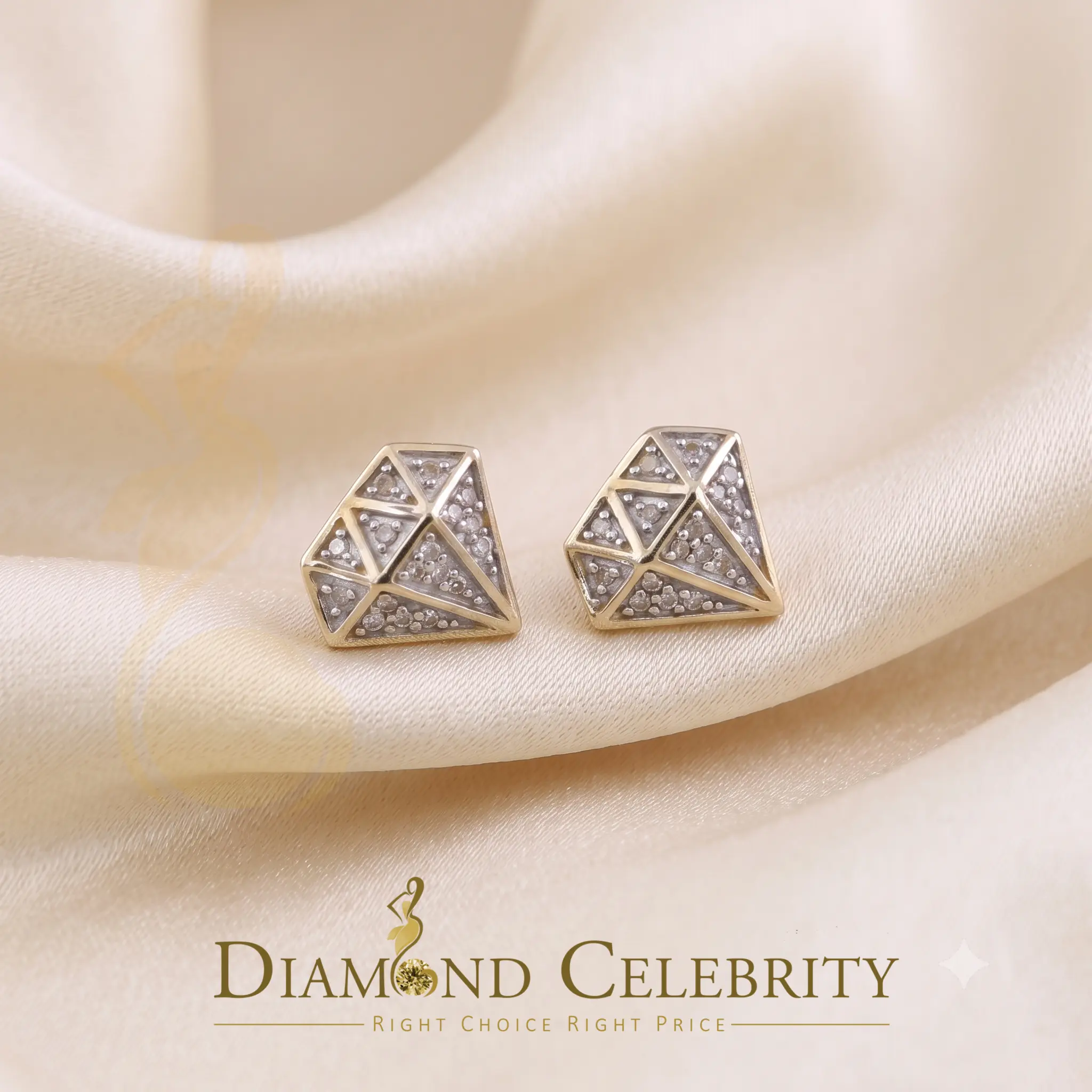 DiamondCelebritees 925 Sterling Silver Diamond 0.10ct Yellow For Men's/Womens Hip Hop Stud Earring