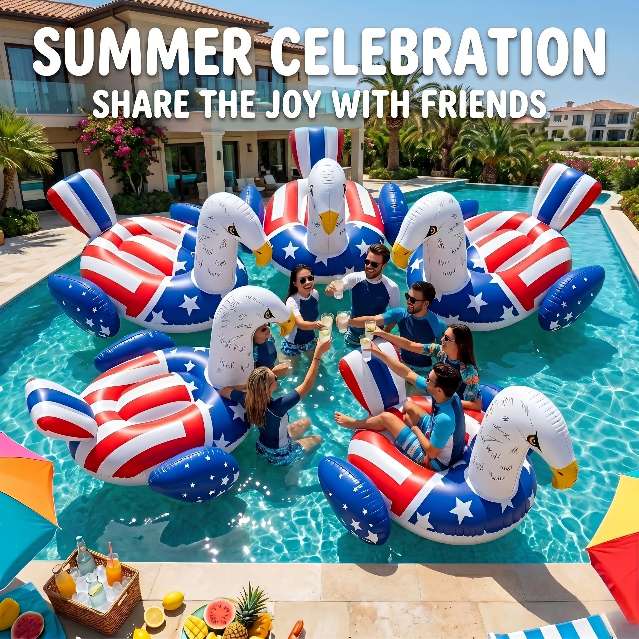 69-Inch Patriotic Americana Eagle Pool Float For Adults -Oversized Ride-On Inflatable Raft With Stable, Durable Design, UV-Resistant Lounge Floatie For Pool, Lake, Beach, Perfect For 4th Of July, Summer Parties, Outdoor Relaxation, Floating Chair