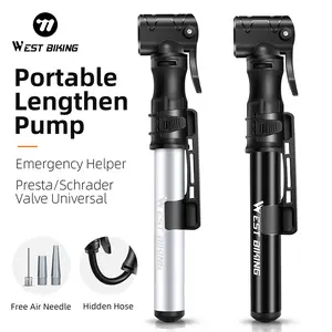 WEST BIKING Mini Portable High Pressure Pump 100PSI Aluminum Alloy Lightweight Flexibke Hose  Outdoor Mini Bicycle Portable Pump Compact