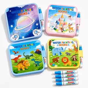 4 Pack Water Coloring and Doodle Books for Toddlers, Reusable Magic Water Painting Books with Pens, Paint with Water Activity Books, Mess Free Travel Toys for Kids