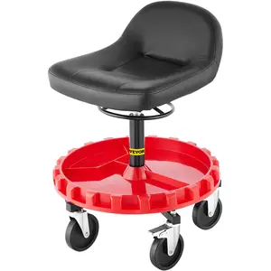 VEVOR Shop Stool, 300 LBS Rolling Garage Stool, 22” to 26” Adjustable Height Mobile Rolling Gear Seat, Round Tray Garage Pneumatic Stool, All-Terrain 5\" Casters with Two Brakes Mechanic Seat
