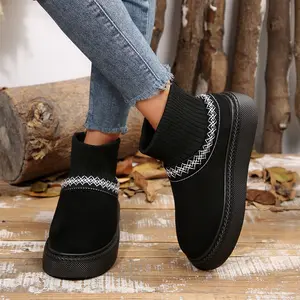 Women's Chunky Platform Sock Ankle Snow Boots Cozy Winter Knit Footwear Indoor Outdoor Shoes
