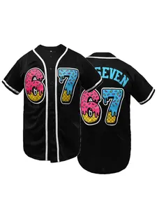 New Fashion Men Women Six Seven Ice Cream Stitched Baseball Shirt,Embroidered V-Neck Short Sleeve Shirt, Breathable Loose Fit Casual Top for Training & Competition,Parties,Games