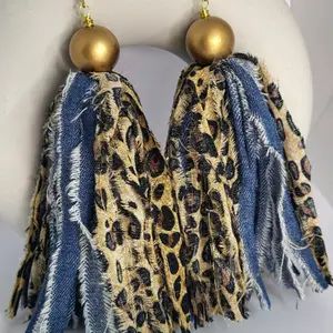 Tassel Earrings in Denim & Leopard, Multi Colored or Denim & Camo with a touch of bling.
