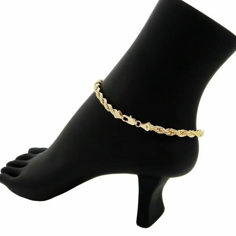 MaxBling81 Women's Casual 3mm 10 inches Chain Design Brass Anklet, 14K Stamped Gold Plated Bold Foot Bracelet, Fashion Costume Jewelry Accessory