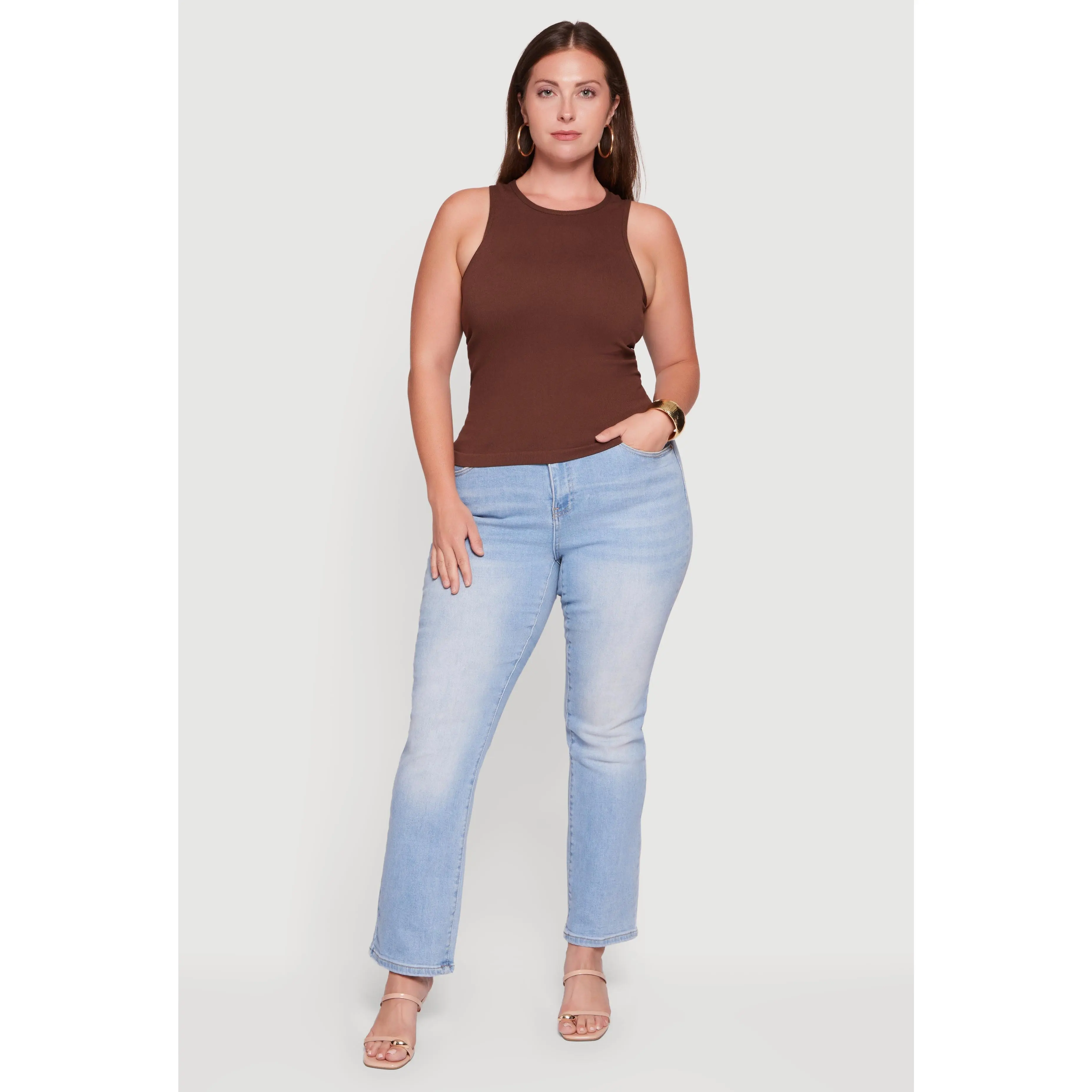 Plus Size Compression Rib High Neck Tank Top