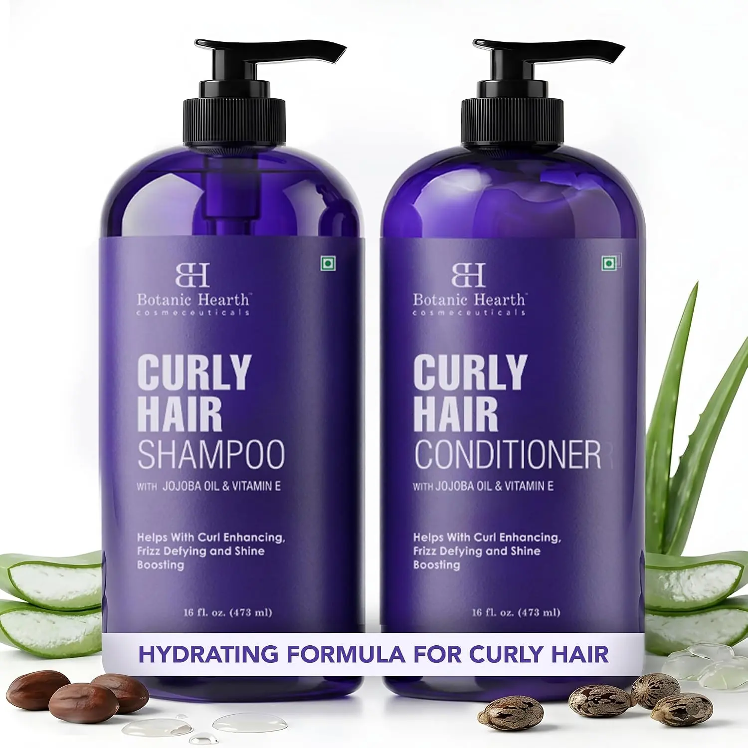 Botanic Hearth Curly Hair Shampoo And Conditioner Set For Curly Hair | Detangle, Define & Enhance Curls | With Jojoba Oil & Vitamin E | Sulphate Free | 16 Fl Oz X 2