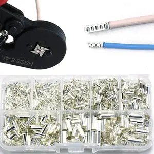 1100Pcs Uninsulated Copper Bare Terminal Bootlace Ferrules Wire Crimp Connectors