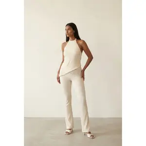 Plisse Jersey Halter Top with Wide Pants for Women