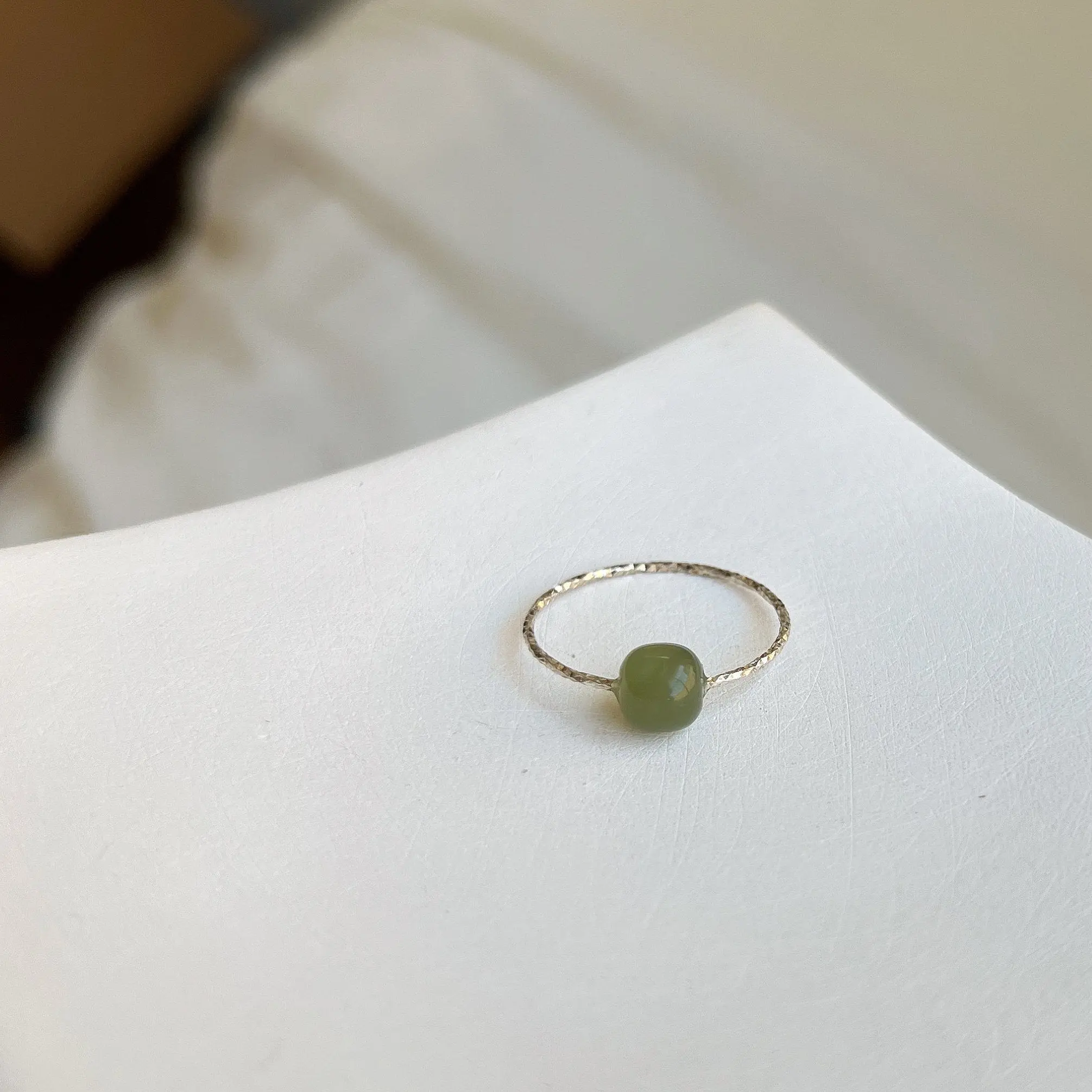 Natural Jade Ring, S925 Silver Adjustable Ring, Nephrite Stackable Ring