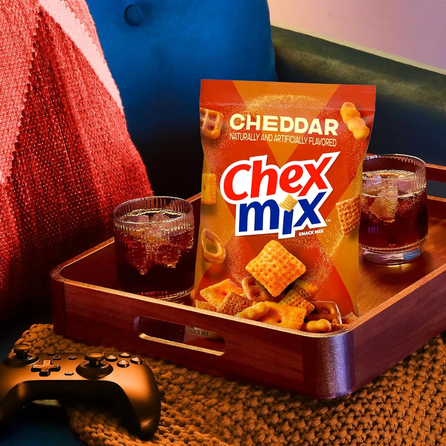 Non-Fried Savory Cheddar Grain Snack Mix - 13.5 oz Family-Size Bag of Crispy Crunchy, Crunchy Flavorful Crisps & Puffed Snacks, Crispy Crunchy Snacks