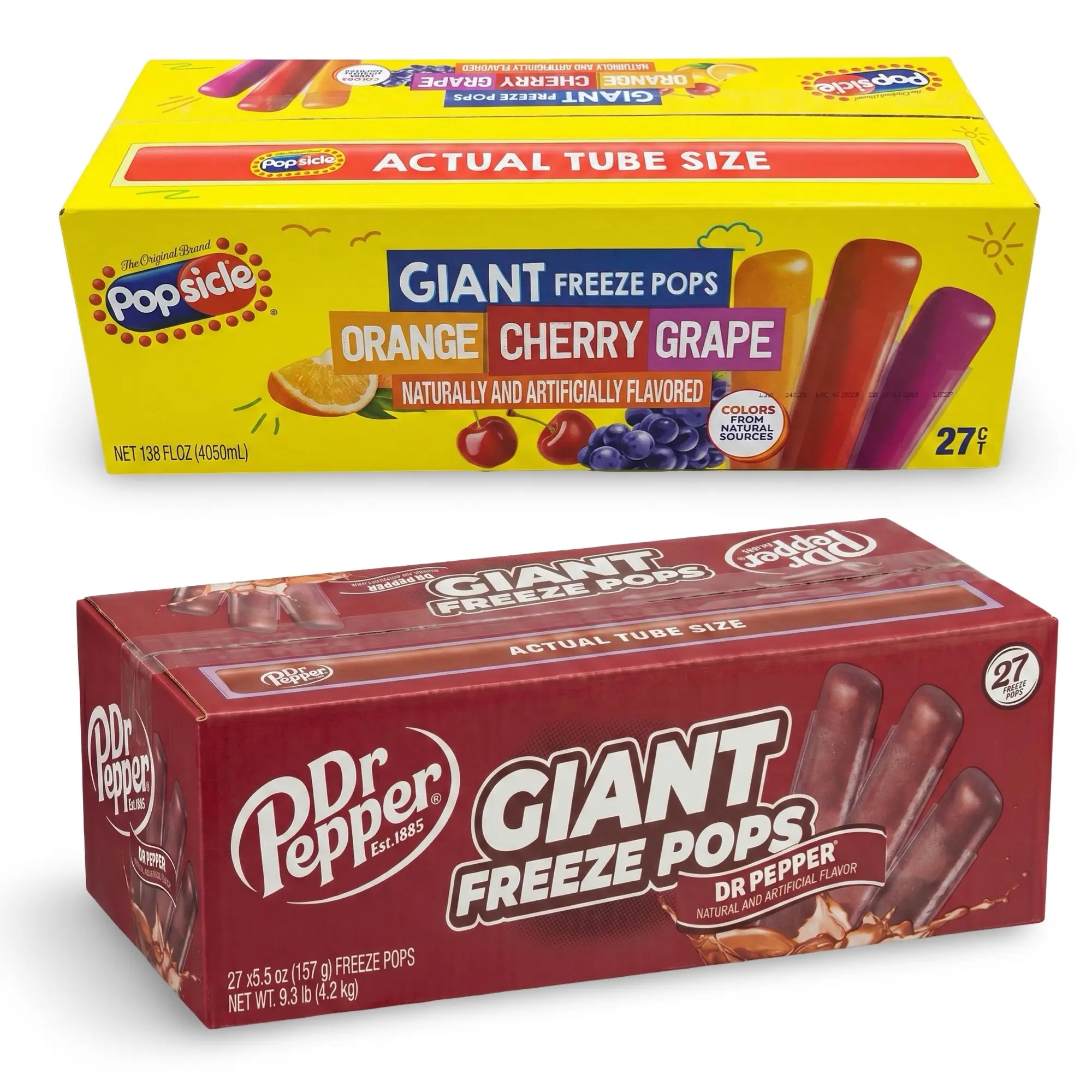 Dr Pepper and Popsicle Bulk 54 Pack Giant Freeze Pops Combo, Jumbo 15 Inch+ Frozen Ice Pops