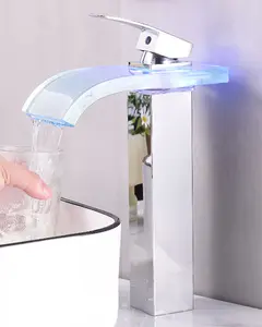 LED Waterfall Kitchen Faucet with Blue Light, Modern Chrome Single Handle High Arc Sink Faucet, Hydro-Powered LED Illuminated Faucet for Kitchen & Bathroom (Chrome)