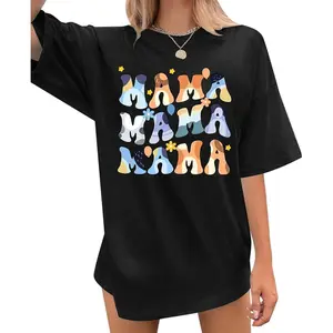 Oversized Mama Shirt Woman Mom Letter Print Tshirt Trendy Mama Shirts Graphic Tees Short Sleeve Tops