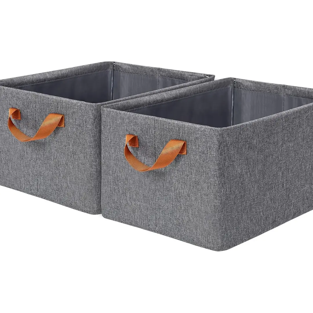 Storage Bins Baskets for Organizing - 15.4"x11.4"x7.9" Large Fabric Storage Cubes for Shelves Rectangular Foldable Closet Organizers with Handles for Clothes Toys 2-Pack (Grey)