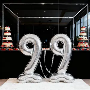 Silver Color Standing Number Balloon, Anniversary Birthday Party Decoration, Aluminum Foil Balloon, Photo Prop, Room Decor, Indoor Setup