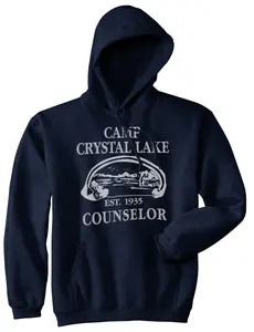 Camp Crystal Lake Funny Graphic Camping Vintage Graphic Horror Novelty Hoodie Unisex Vintage Fashion Hoodies Halloween Hoodie Funny Camping Pullover Novelty Sweatshirt Navy