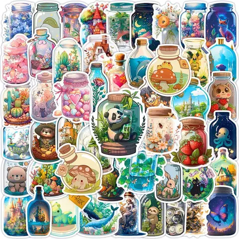 50pcs Sticker Packs World in Bottle Series Graffiti Sticker, Waterproof Decorative Sticker, DIY Decal, Assorted Decals, For Decorating Water Bottles, Computers, Skateboards, Art Stickers, Handmade Crafts, PVC Waterproof Stickers