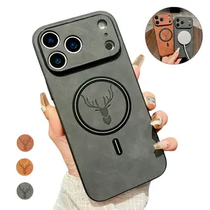 Fogepix For iPhone 17 Pro Max Air 17 Magnetic Classic Matte Suede PU Leather Non-Slip Case Compatible with Magsafe  Military Drop Protection Shockproof Cover
