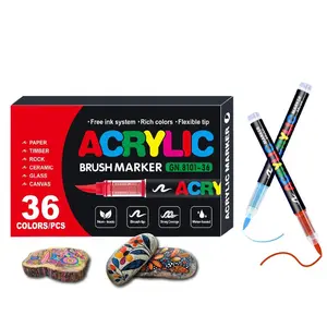 Acrylic Brsh Pen, 1 Set 36color AcrylicArt Kit Painting Penwith Soft Brush Nib,Waterproof Pen for Glass Stone WoodPlasticPaper, Painting Set, Valentine's Day Gift, MarkersforColoring, Back To School Essentials, GraffitiMarkers acrylicbrush