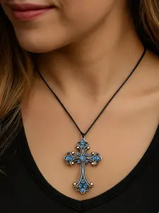 Large Detailed Rhinestone Cross Choker Spiral Hippie Necklace Goth Punk Women Fashion Statement Crucifix Charm Jewelry Gift