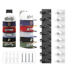 2 Pack Hat Organizer for Cap, Hat Rack for Wall with Strong Adhesive, Wall Mounted Hat Hooks Hold up to 16 Hats for Closet Door and Bedroom wall (12.6x2.3 inch)