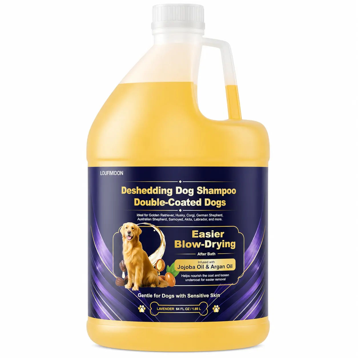 64 FL OZ Deshedding Dog Shampoo Sensitive Skin Friendly Lavender | Suitable for Breeds with Thick Double Coats, Combats and Reduces Shedding, Easier Blow-Drying & Brushing Lavender 64 FL OZ