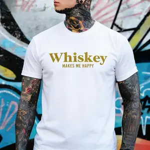 Whiskey Makes Me Happy Funny Whiskey Lover Drinking Graphic T-Shirt, Bourbon Lover Humor Tee, Alcohol Lover Gift, Blue Collar, Mechanic
