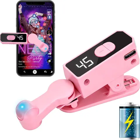 Rechargeable Plastic Automatic Smartphone Clicker Accessory - Silent Motor, Soft Glass Contacts, 180° Stand Tilt, Digital Display, 107 Adjustable Speeds, Custom Button-Equipped Smart Tapper for iPhone, iPad, Android Devices (Finger Simulation, Pink)