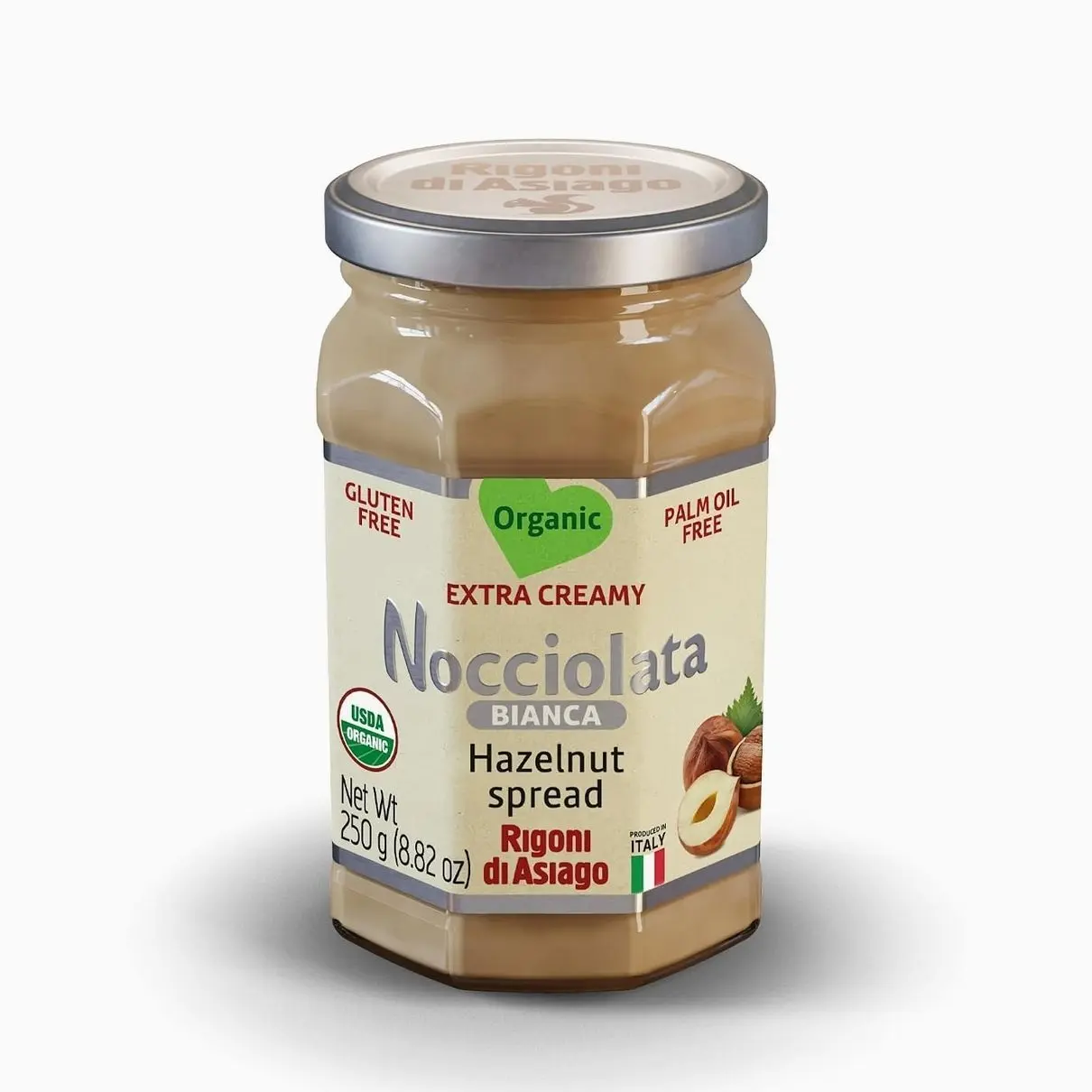 Rigoni di Asiago Nocciolata Bianca Organic Hazelnut Spread, 8.82 oz, Cocoa Free