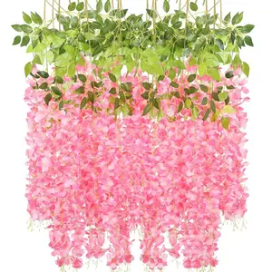 6 Count 3.6ft Wisteria Hanging Artificial Flowers Bushy Silk Vine Garland String for Wedding Party Garden Decorative OrnamentsPlastic Decoration Fruit