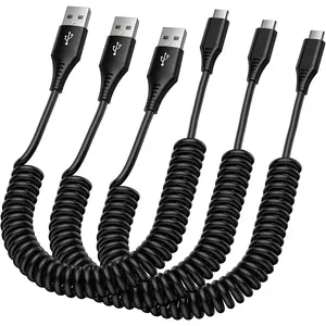 USB A to USB C Cable Fast Charging 6FT/3Pack for iPhone 15/15 Pro/15 Pro Max/15 Plus, Retractable Car Charger Cord Coiled Type C for Samsung Galaxy S24 Ultra A15 5G A14 A54 S23 FE S22,Pixel 8 Pro 8 7a