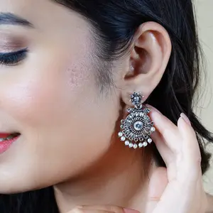 Timeless Oxidized Chandbali Jhumka Earrings | Elegant Faux Pearls | Bride & Culture Perfect Gift | Bollywood-Inspired Charm ✨