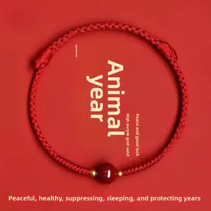 2025 Zodiac Year Red String Bracelet for Women with Cinnabar Beads, Snake Zodiac Woven Lucky Bead Amulet Red String Bracelet
