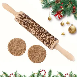 Baking rolling pin, embossed rolling pin, engraved embossed rolling pin kitchen decoration tools baking embossed cookies, birthday gift women, gift women, mom birthday gift (1 piece, floral pattern)