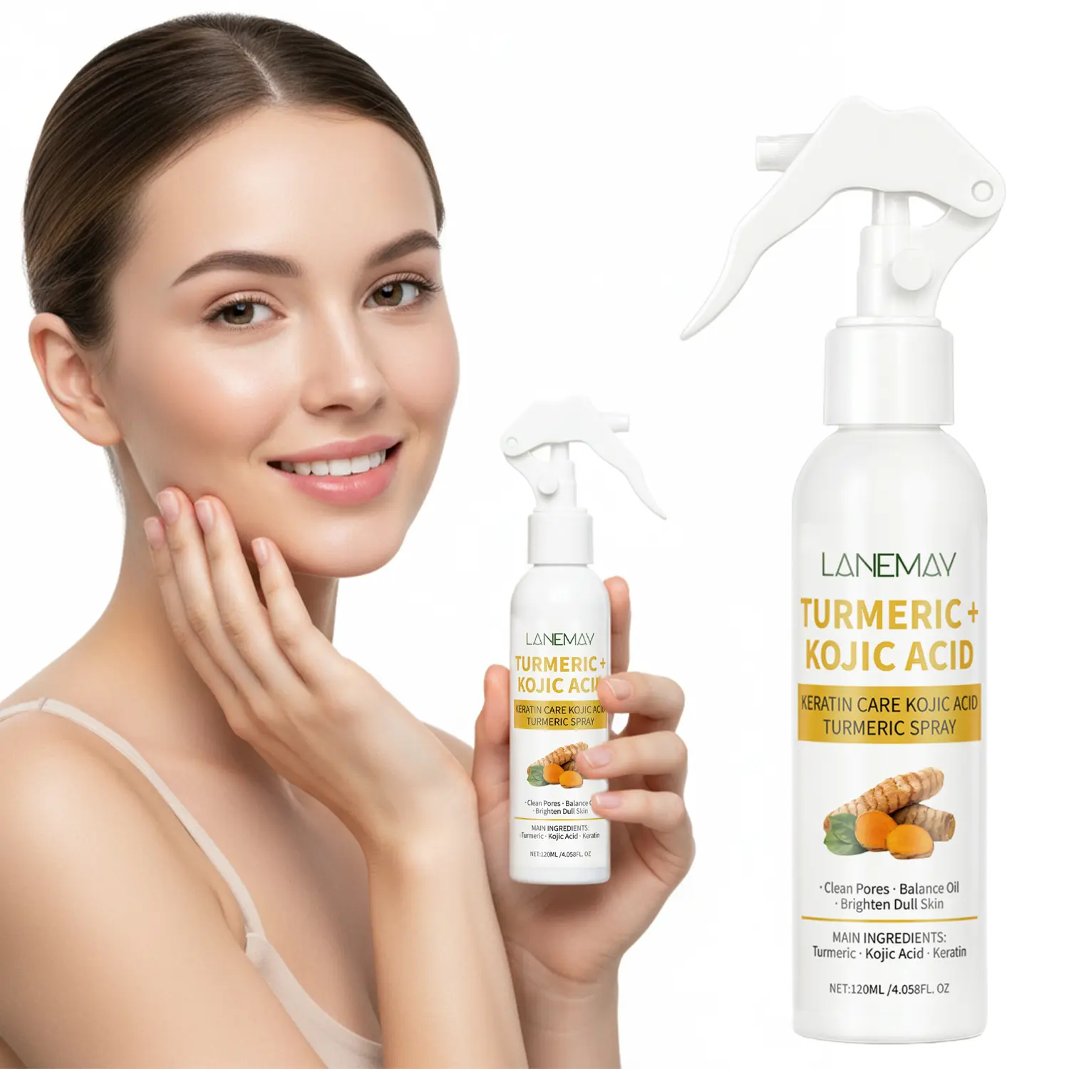 Turmeric + Kojic Acid Spray with Keratin | Clean Pores & Pore Care & Balance Oil | Brighten Dull Skin & Radiance on Face, Body & Feet | Daily Lightweight Hydrating 120ml Multi-Benefit Brightening Spray