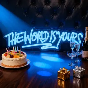 THE WORLD IS YOURS neon sign, Christmas/Thanksgiving/New Year/Birthday gift, USB socket adjustable brightness led neon, suitable for bedroom, living room, wedding, party, bar, bistro, livehouse