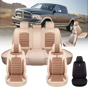 Thicken Car Seat Covers for Pickup Trucks Beige & Black 5-Seat Set Durable Comfortable Universal Fit for Enhanced Protection