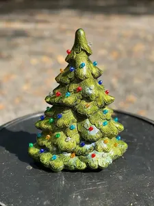 Vintage Mantle/Window Sitter Christmas Skinny Light Up Ceramic Tree 11" & 9"