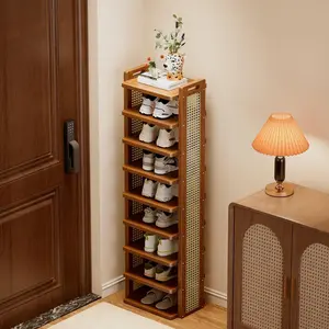 1pc Bamboo Multi-Layer Shoe Rack, Woven Style, Entryway Storage, Small Space Organizer, Living Room & Hallway, Compact Home Shoe Cabinet