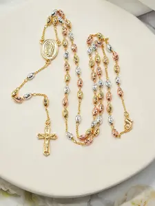 Guadalupe Virgin Mary Rosary Cross Necklace, Unisex, Easter Christmas Religious Jewelry, Elegant Ethnic Pattern