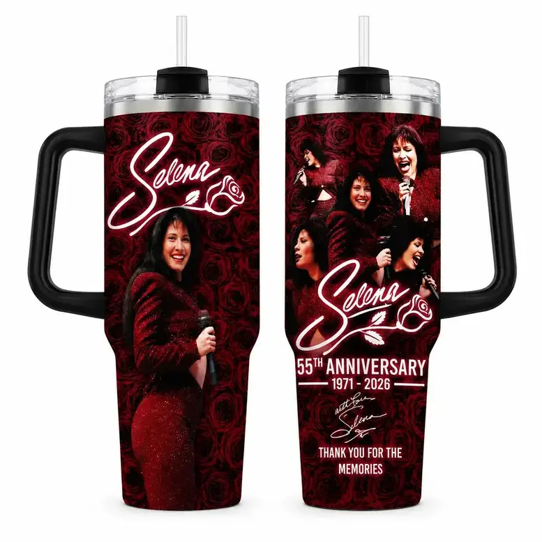 Tejano's Queen'ss Tribute Style Selena Inspired Tumbler 20oz 40oz With Handle & Straw, Red Rose 1971-2026 Memorial Graphic Stainless Steel Insulated Travel Mug, Latina Music Fan Drinkware Gift